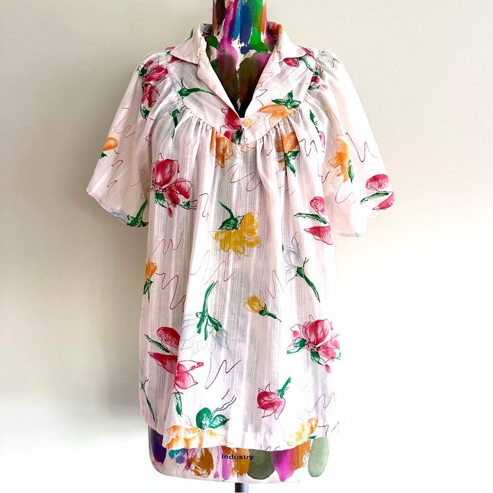 🪷VINTAGE Spring Floral Babydoll Short Sleeve Top